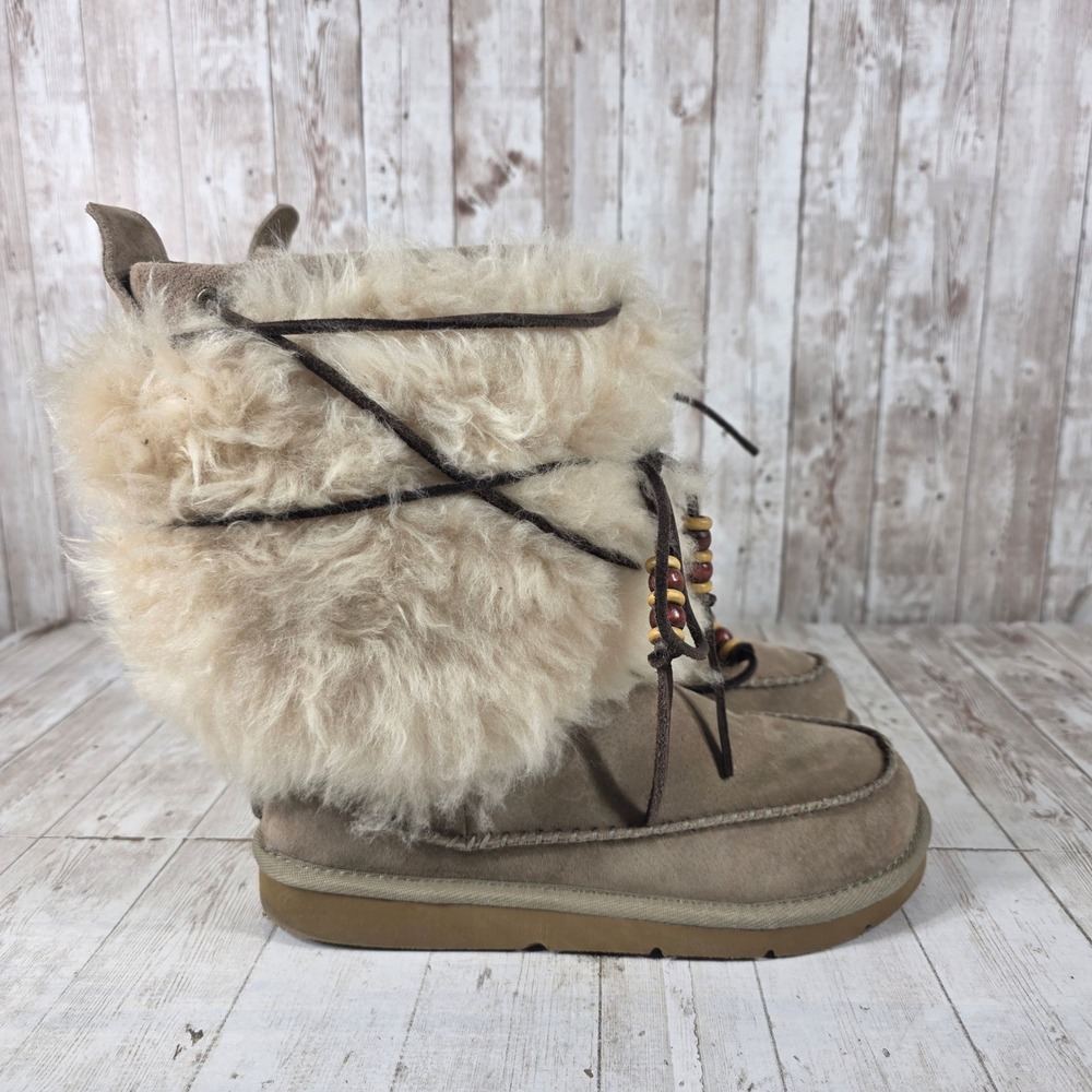 UGG Australia Sunburst Tall Sand Suede Sheepskin Bead Boots 5189 Womens 6